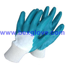 Cotton Interlock Liner, Nitrile Coating, Half Coated Safety Gloves